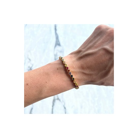 Rainbow Heart Bezel Tennis Bracelet