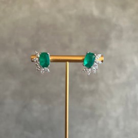 Emerald Studs with Marquise Diamonds