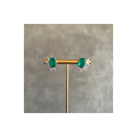 Emerald Studs with Marquise Diamonds