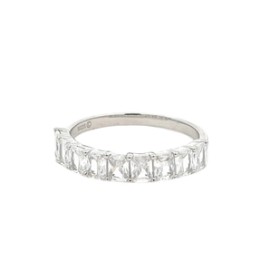 Clear Baguette Half Band Silver Ring