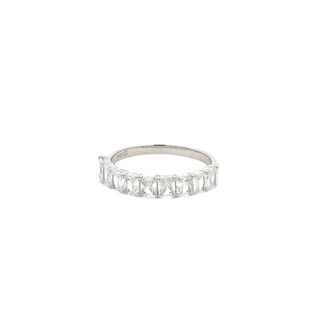 Clear Baguette Half Band Silver Ring