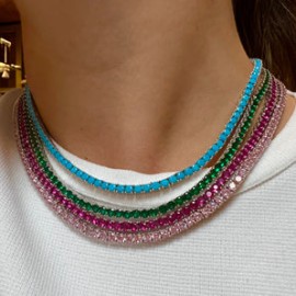 Colored Stone Tennis Necklace