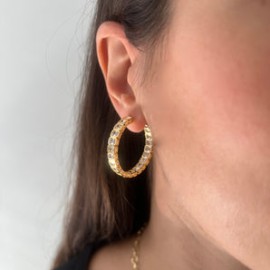 Diamond Bezel Gold Hoops
