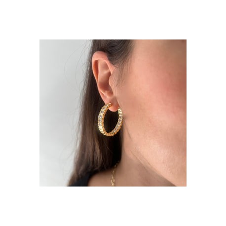 Diamond Bezel Gold Hoops