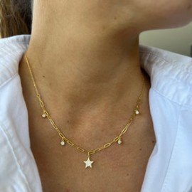 PaperClip Star and Mini diamonds Neklace