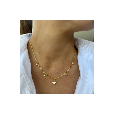 PaperClip Star and Mini diamonds Neklace