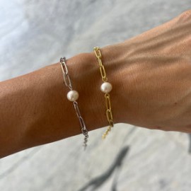 Paper Clip Pearl Bracelet