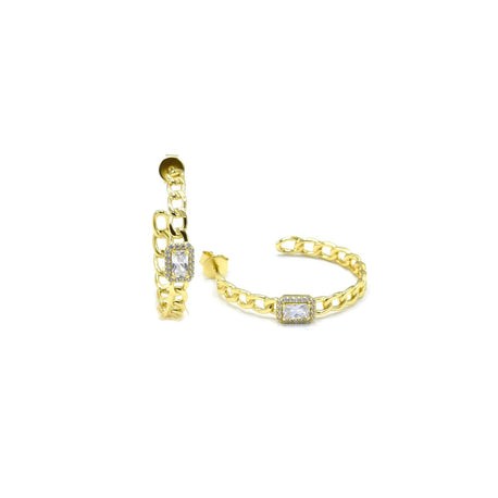 Gold Chain White Hoops