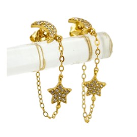 Moon and Star Chain Hoops