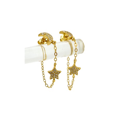 Moon and Star Chain Hoops