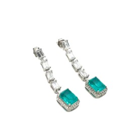 Emerald Shaped Drop Halo Paraiba Earrings