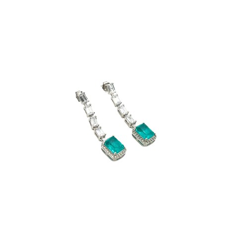 Emerald Shaped Drop Halo Paraiba Earrings