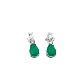 Oval Emerald and Diamond Evening Earrings