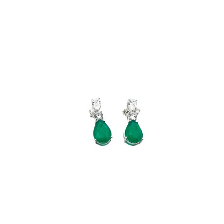 Oval Emerald and Diamond Evening Earrings