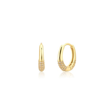 Half Plain and Pave Gold Hoops