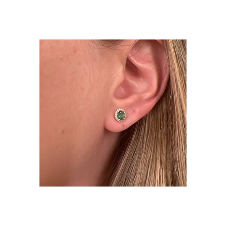Oval Emerald Diamond Stud