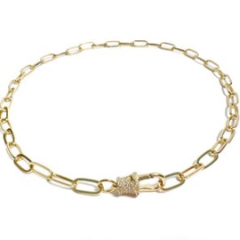 Front Pave Clasp Link Necklace