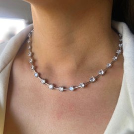 Round Stone and Chain Tennis Necklace (3mm-6mm)