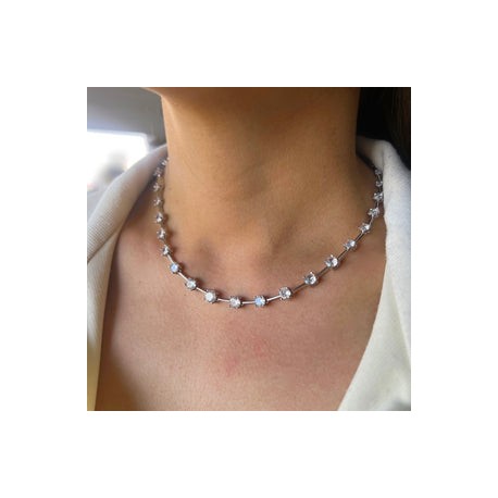 Round Stone and Chain Tennis Necklace (3mm-6mm)