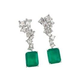 Diamond Emerald Drop Formal Earrings