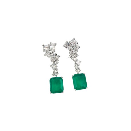 Diamond Emerald Drop Formal Earrings