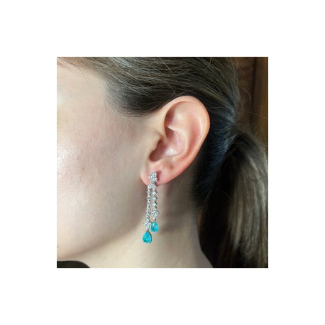 Double Diamond Drop Paraiba Pear Earrings