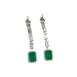 Emerald Shaped Drop Halo Emerald Earrings