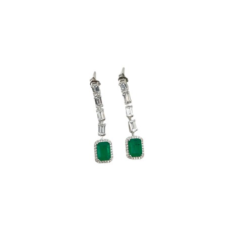 Emerald Shaped Drop Halo Emerald Earrings