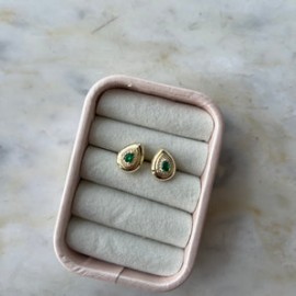 Pear Gold Mini Emerald Studs