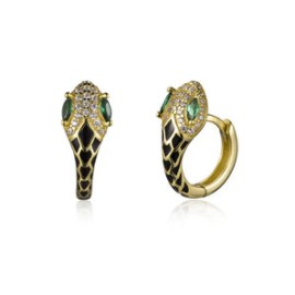 Gold Black Snake Green Eye Hoops