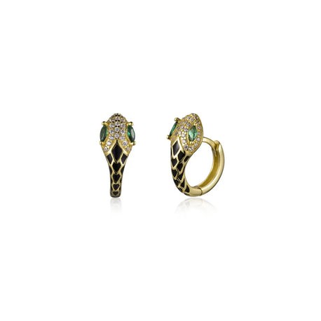 Gold Black Snake Green Eye Hoops