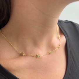 Three Solid Star and Moon Necklace