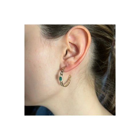 Gold Chain Emerald Hoops
