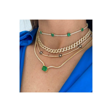 Flower Emerald Tennis Necklace