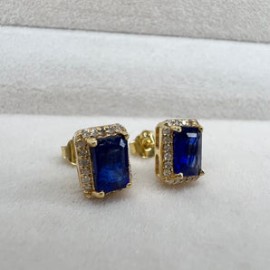 Emerald Cut Sapphire with Diamond Halo 14k