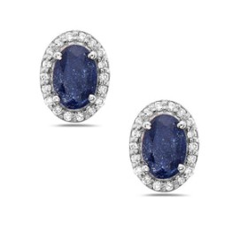 Oval Diamond Sapphire Stud 14k