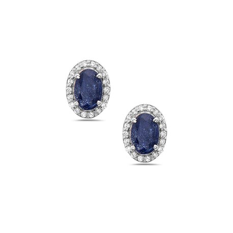 Oval Diamond Sapphire Stud 14k