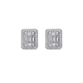 Square Silver Diamond Studs