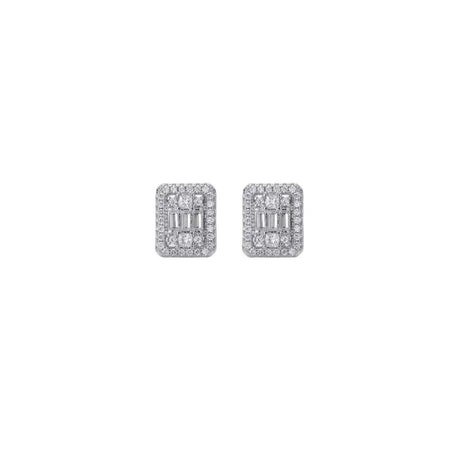 Square Silver Diamond Studs