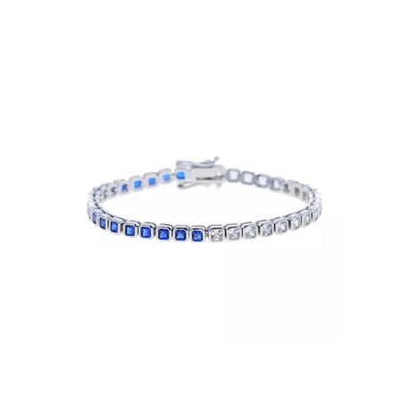 Half Blue & Silver Tennis Bezel Bracelet