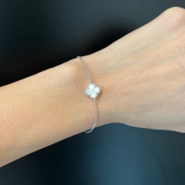 Single Silver Clove Pave Bracelet