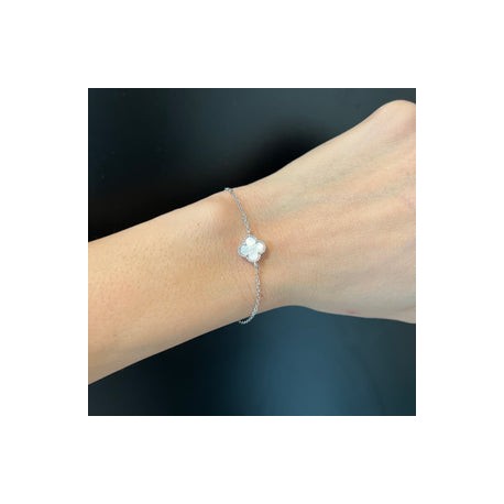 Single Silver Clove Pave Bracelet