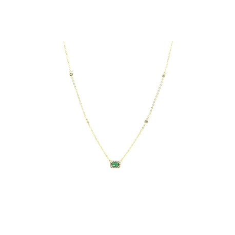 Mini Emerald Stone Round with Zircons Gold Necklace